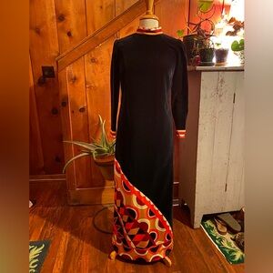 Vintage Paganne by Gene Berk 70s Velvet & Multi Color Print Maxi Dress